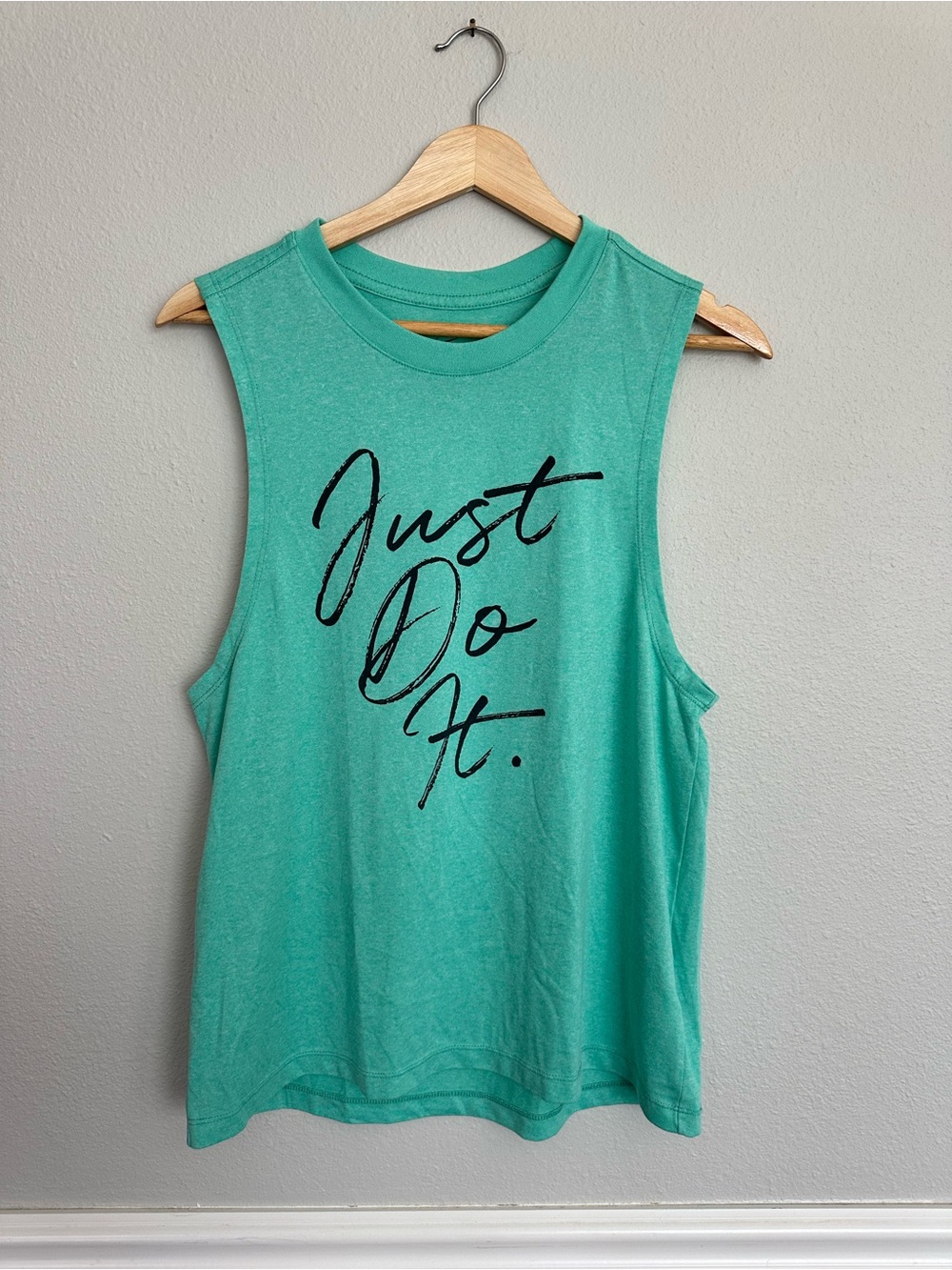 Nike Teal Muscle Tee with Black "Just Do It." Script Womens